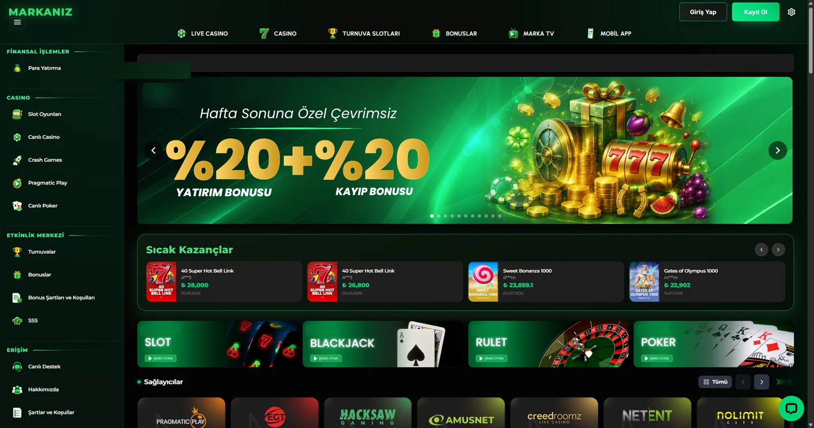 Hazır casino teması — masaüstü canlı görünüm